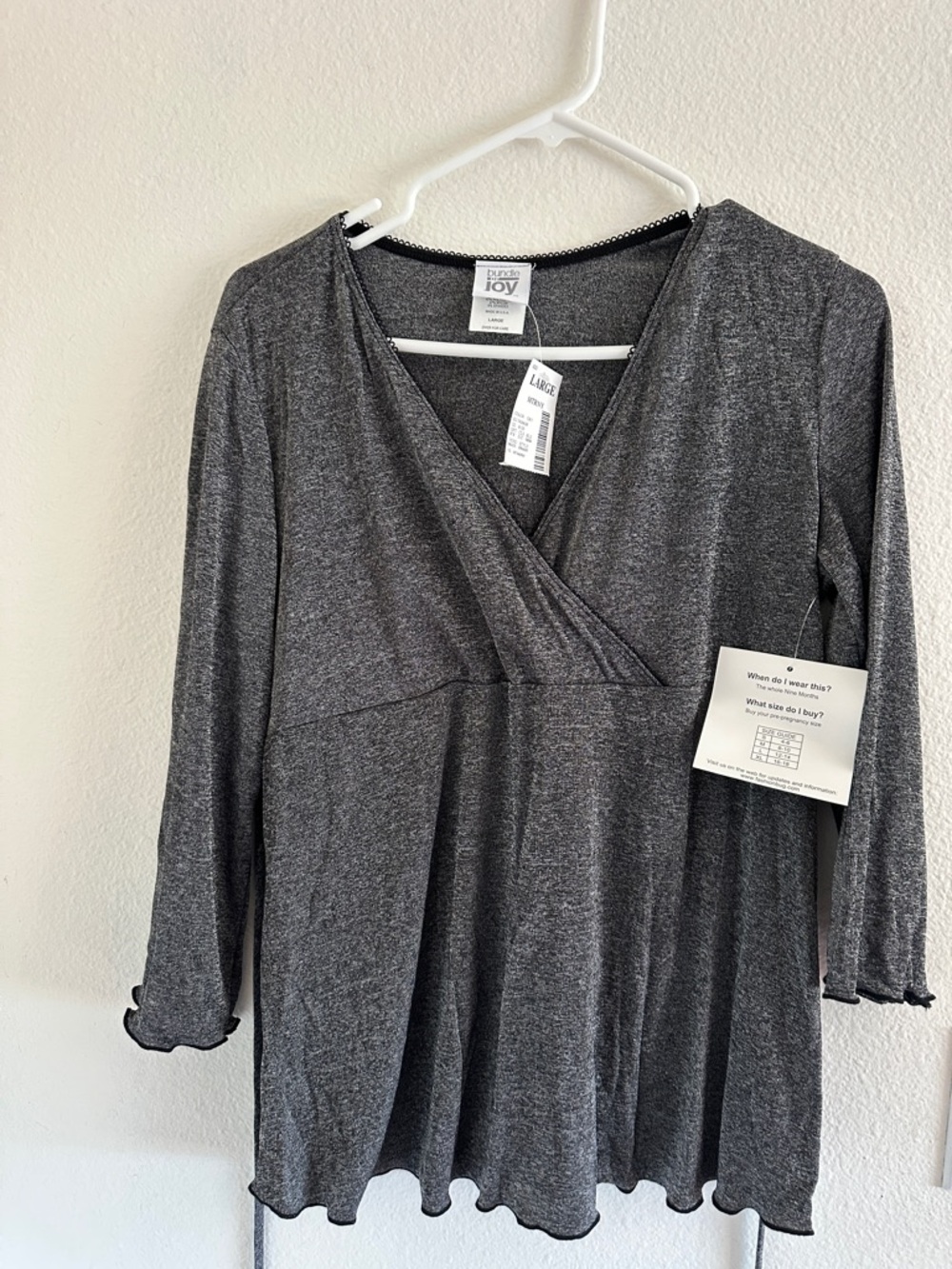 Maternity Top Dana Joy Heather Charcoal Wrap-Front Long Sleeve Top